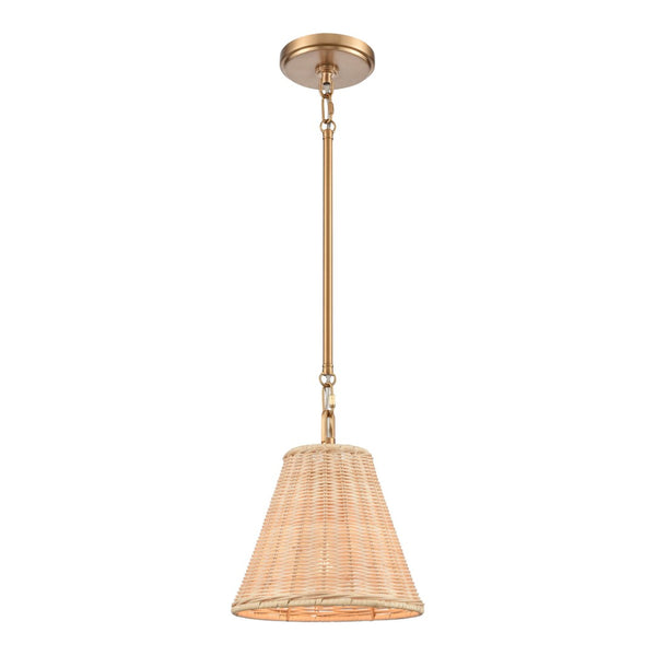 Atlas Rydell 9'' Wide Mini Pendant Light - Stylish Angled Shade for Cozy Illumination in Any Space Brushed Gold and Rattan CL12420-GD
