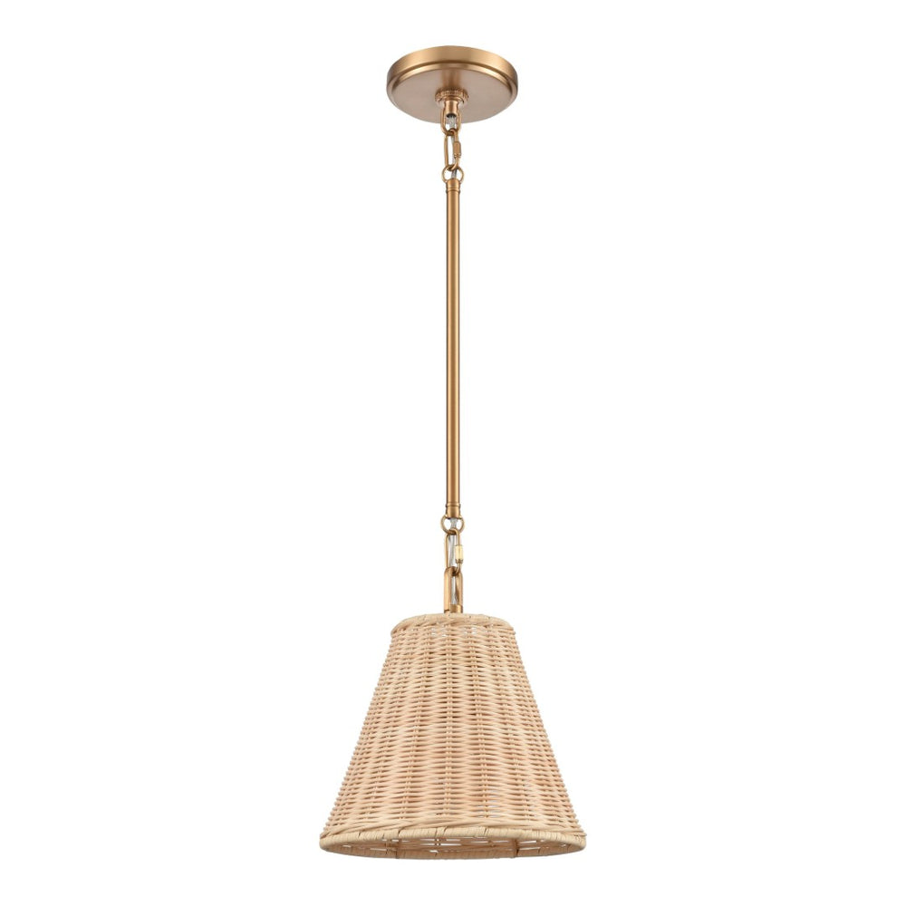 Atlas Rydell 9'' Wide Mini Pendant Light - Stylish Angled Shade for Cozy Illumination in Any Space Brushed Gold and Rattan CL12420-GD
