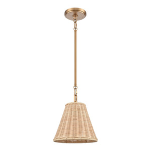 Atlas Rydell 9'' Wide Mini Pendant Light - Stylish Angled Shade for Cozy Illumination in Any Space Brushed Gold and Rattan CL12420-GD