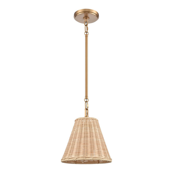 Atlas Rydell 9'' Wide Mini Pendant Light - Stylish Angled Shade for Cozy Illumination in Any Space Brushed Gold and Rattan CL12420-GD
