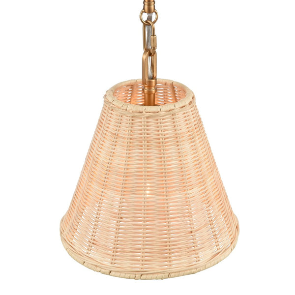 Atlas Rydell 9'' Wide Mini Pendant Light - Stylish Angled Shade for Cozy Illumination in Any Space Brushed Gold and Rattan CL12420-GD