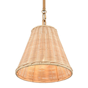Atlas Rydell 9'' Wide Mini Pendant Light - Stylish Angled Shade for Cozy Illumination in Any Space Brushed Gold and Rattan CL12420-GD