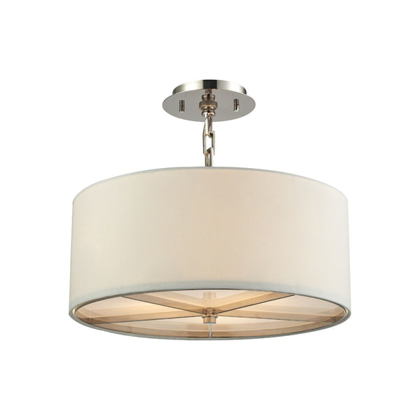 Atlas Selma 17'' Wide 3-Light Semi Flush Mount - Luxe Polished Nickel with Soft White Fabric Shade CL12426-NK