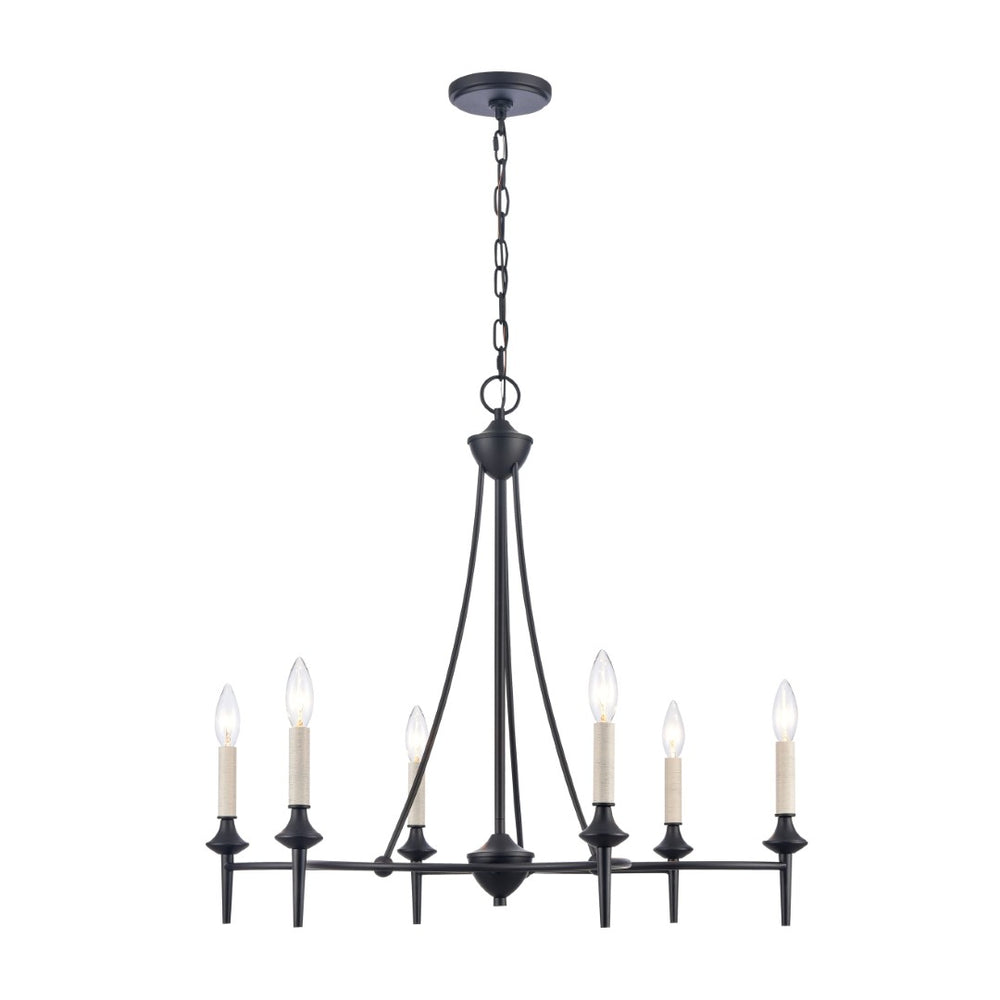 Atlas Solomon 6-Light Chandelier - Lodge-Inspired Design with Elegant Metal Arms for Bright, Inviting Spaces Matte Black 28'' CL12439-BK