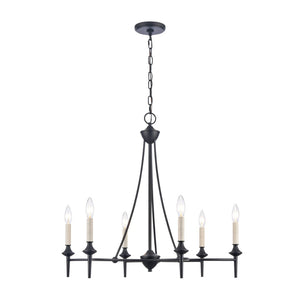 Atlas Solomon 6-Light Chandelier - Lodge-Inspired Design with Elegant Metal Arms for Bright, Inviting Spaces Matte Black 28'' CL12439-BK
