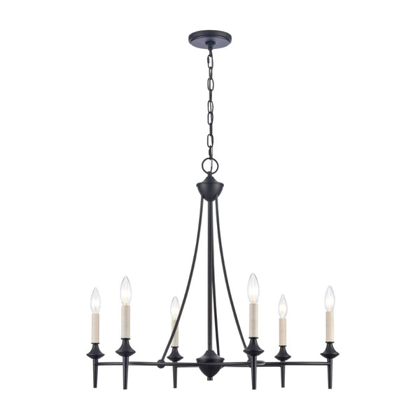 Atlas Solomon 6-Light Chandelier - Lodge-Inspired Design with Elegant Metal Arms for Bright, Inviting Spaces Matte Black 28'' CL12439-BK