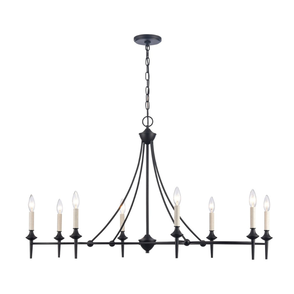 Atlas Solomon 42" 8-Light Linear Chandelier - Matte Black, Rustic Lodge Charm for Modern Spaces CL12441-BK