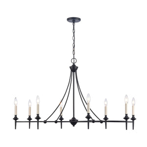 Atlas Solomon 42" 8-Light Linear Chandelier - Matte Black, Rustic Lodge Charm for Modern Spaces CL12441-BK