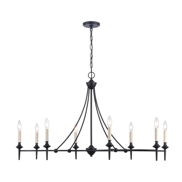 Atlas Solomon 42" 8-Light Linear Chandelier - Matte Black, Rustic Lodge Charm for Modern Spaces CL12441-BK