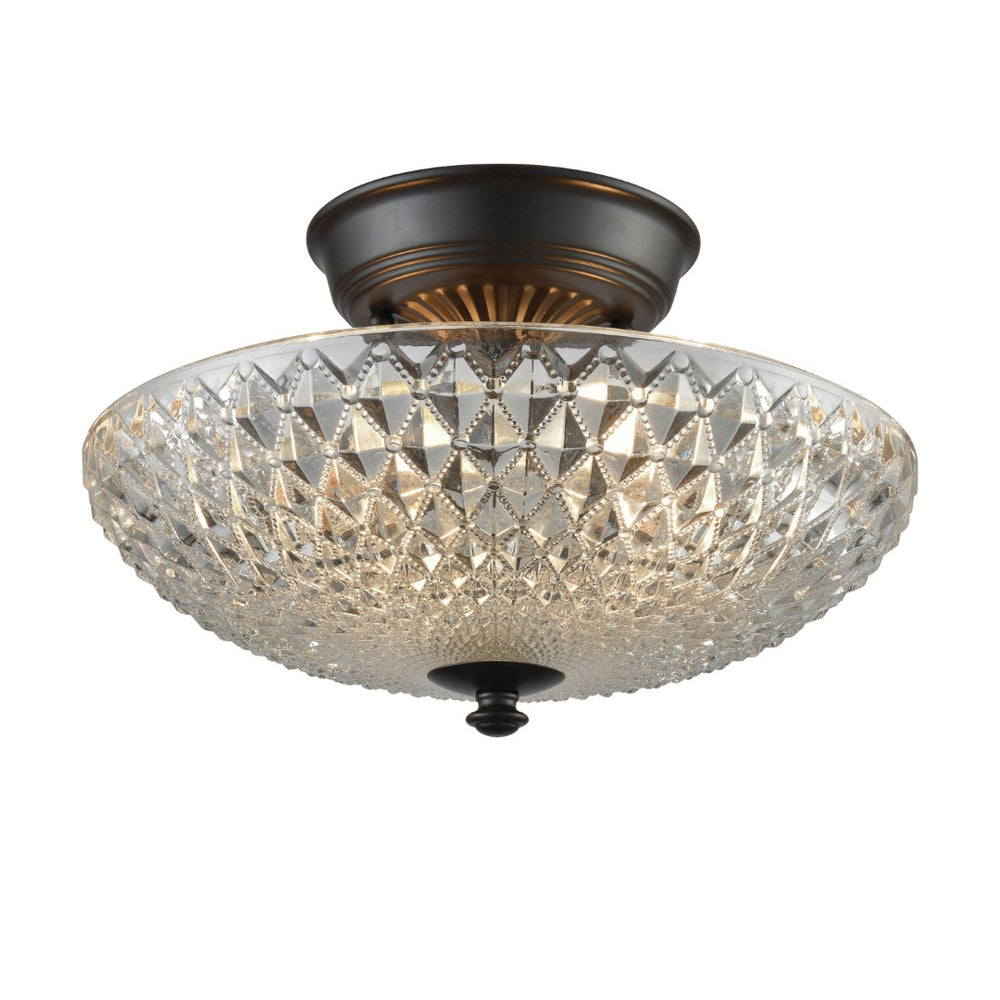 Atlas Sweetwater 2-Light Semi Flush Mount Fixture - Textured Glass Design for Warm Ambient Illumination Oil Rubbed Bronze 12'' CL12452-BZ