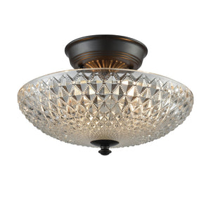 Atlas Sweetwater 2-Light Semi Flush Mount Fixture - Textured Glass Design for Warm Ambient Illumination Oil Rubbed Bronze 12'' CL12452-BZ