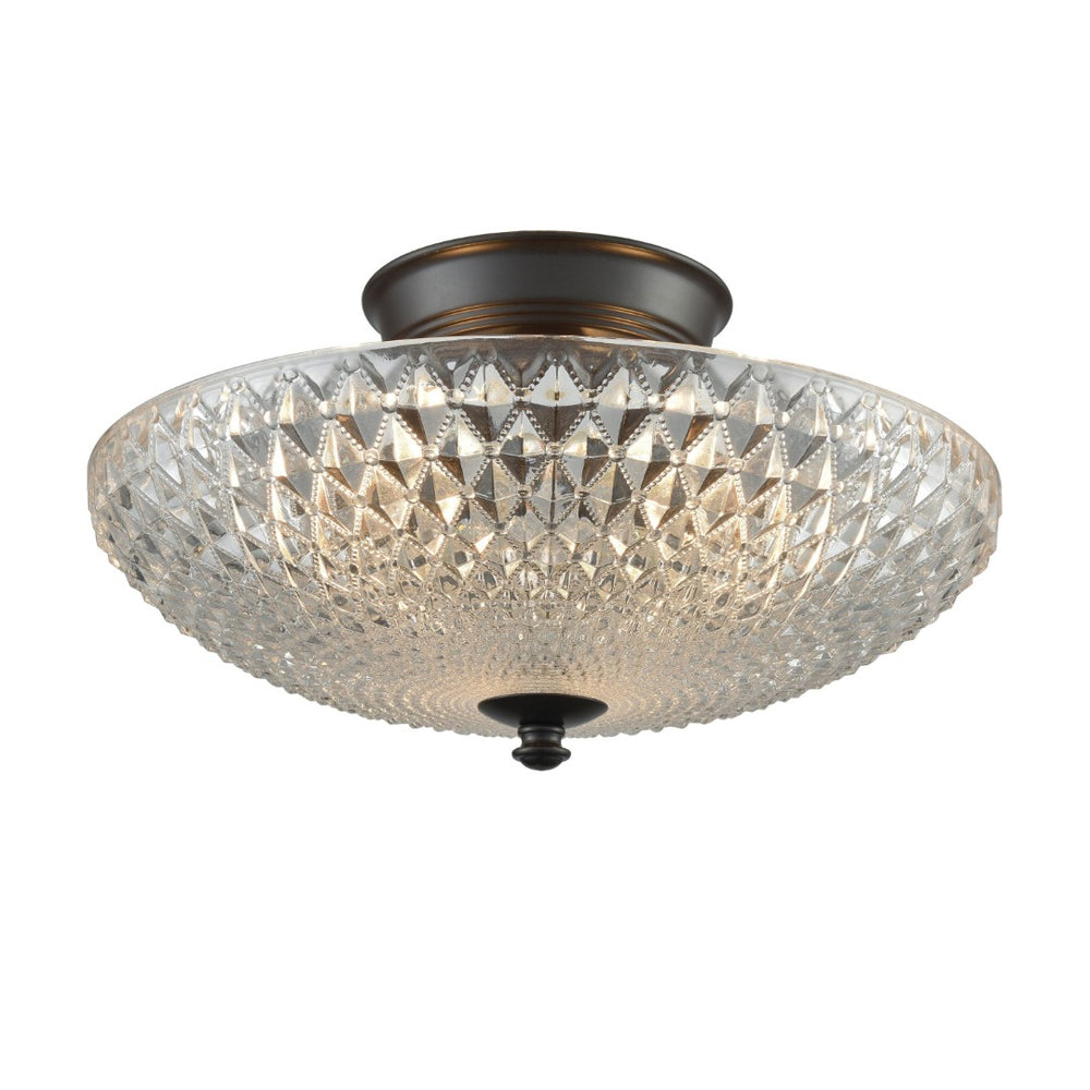 Atlas Sweetwater 2-Light Semi Flush Mount Fixture - Textured Glass Design for Warm Ambient Illumination Oil Rubbed Bronze 12'' CL12452-BZ