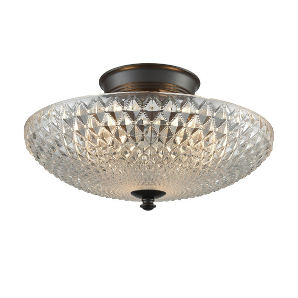 Atlas Sweetwater 2-Light Semi Flush Mount Fixture - Textured Glass Design for Warm Ambient Illumination Oil Rubbed Bronze 14'' CL12453-BZ