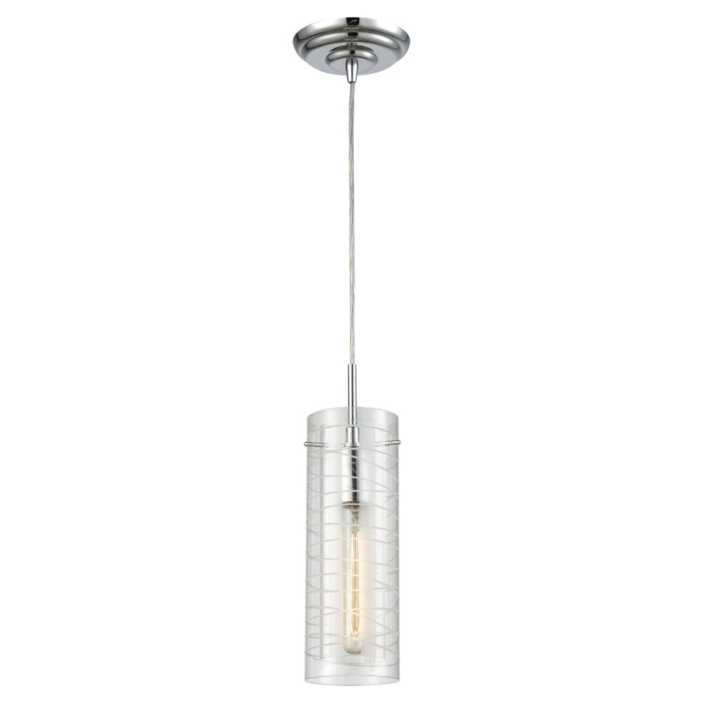 Atlas Swirl 5" Wide 1-Light Pendant - Contemporary Polished Chrome with Etched Glass Cylinder Shade CL12454-CH