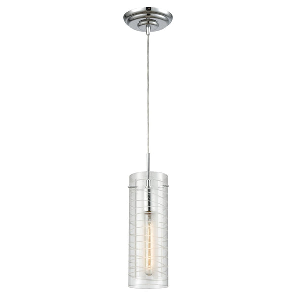 Atlas Swirl 5" Wide 1-Light Pendant - Contemporary Polished Chrome with Etched Glass Cylinder Shade CL12454-CH