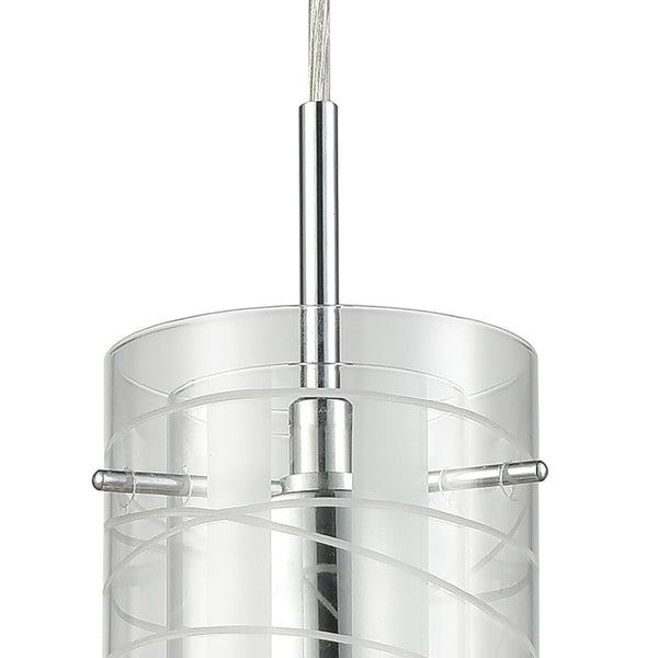 Atlas Swirl 5" Wide 1-Light Pendant - Contemporary Polished Chrome with Etched Glass Cylinder Shade CL12454-CH