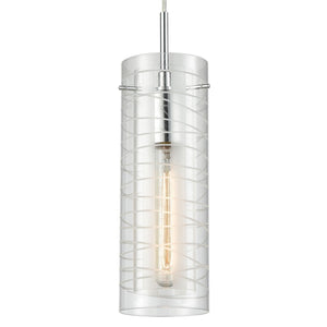 Atlas Swirl 5" Wide 1-Light Pendant - Contemporary Polished Chrome with Etched Glass Cylinder Shade CL12454-CH