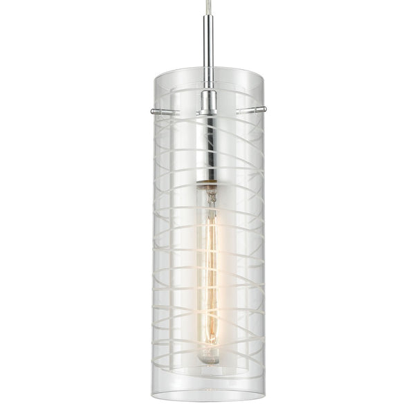 Atlas Swirl 5" Wide 1-Light Pendant - Contemporary Polished Chrome with Etched Glass Cylinder Shade CL12454-CH
