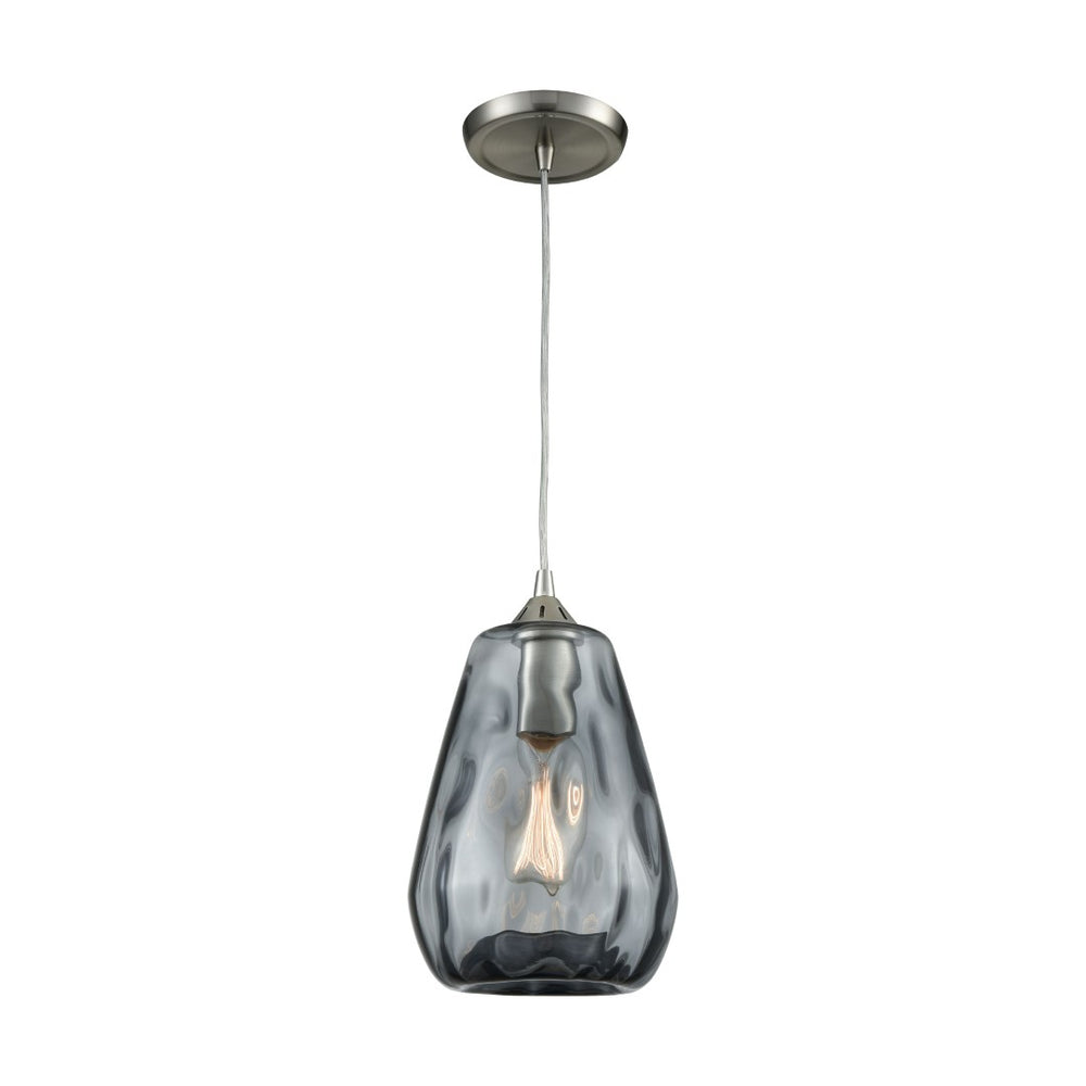 Atlas Tulare 7" Wide 1-Light Pendant - Modern Satin Nickel Fixture with Dark Smoke Waterglass Shade CL12472-NK