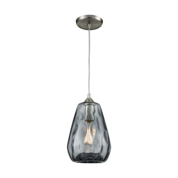 Atlas Tulare 7" Wide 1-Light Pendant - Modern Satin Nickel Fixture with Dark Smoke Waterglass Shade CL12472-NK