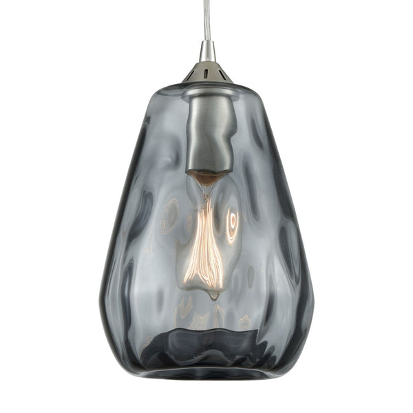 Atlas Tulare 7" Wide 1-Light Pendant - Modern Satin Nickel Fixture with Dark Smoke Waterglass Shade CL12472-NK