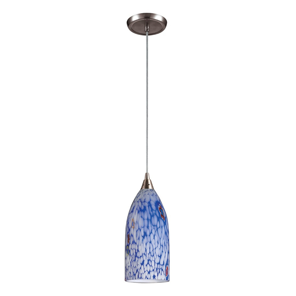 Atlas Verona 5" Wide 1-Light Pendant - Unique Starburst Blue Glass with Satin Nickel for Modern Interiors CL12483-BL1