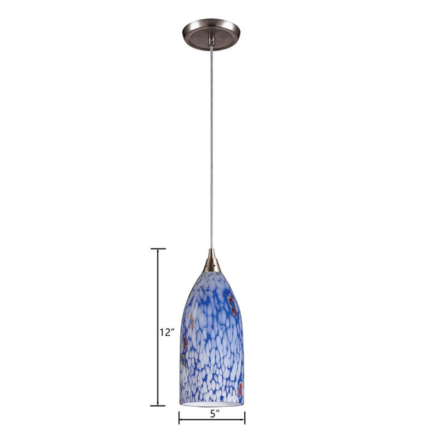 Atlas Verona 5" Wide 1-Light Pendant - Unique Starburst Blue Glass with Satin Nickel for Modern Interiors CL12483-BL1