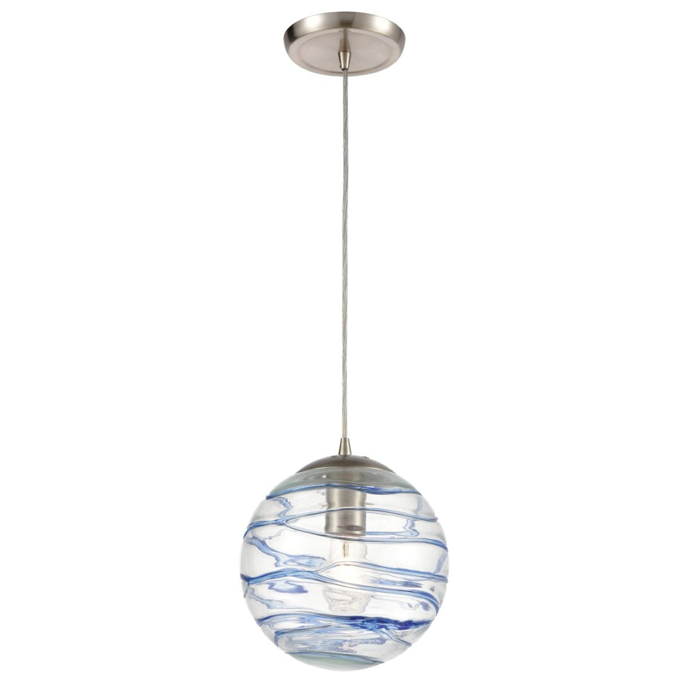 Atlas Vines 8" Wide 1-Light Pendant - Artisan Blue Glass Shade & Satin Nickel for Stylish Home Accent CL12487-CL