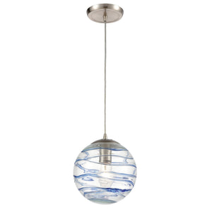 Atlas Vines 8" Wide 1-Light Pendant - Artisan Blue Glass Shade & Satin Nickel for Stylish Home Accent CL12487-CL