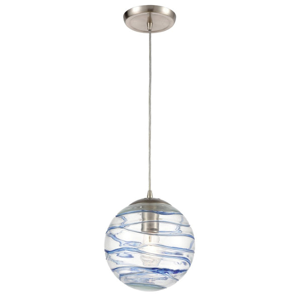 Atlas Vines 8" Wide 1-Light Pendant - Artisan Blue Glass Shade & Satin Nickel for Stylish Home Accent CL12487-CL