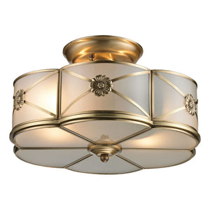 Atlas Preston 14" 2-Light Semi Flush Mount - Elegant Brushed Brass Fixture with Frosted Glass Panels CL12496-BS