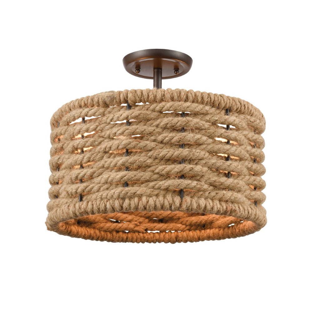 Atlas Weaverton 15” Wide 2-Light Semi Flush Mount - Rustic Rope Weave & Oil Rubbed Bronze Charm CL12497-NA