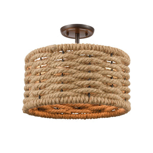 Atlas Weaverton 15” Wide 2-Light Semi Flush Mount - Rustic Rope Weave & Oil Rubbed Bronze Charm CL12497-NA