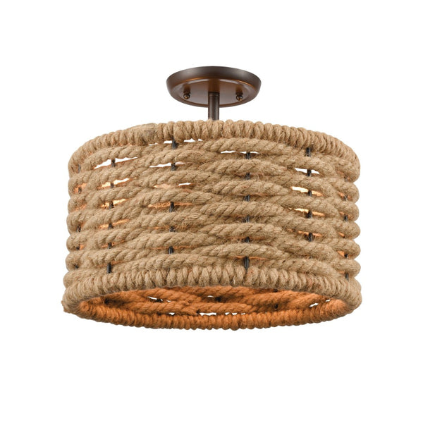 Atlas Weaverton 15” Wide 2-Light Semi Flush Mount - Rustic Rope Weave & Oil Rubbed Bronze Charm CL12497-NA