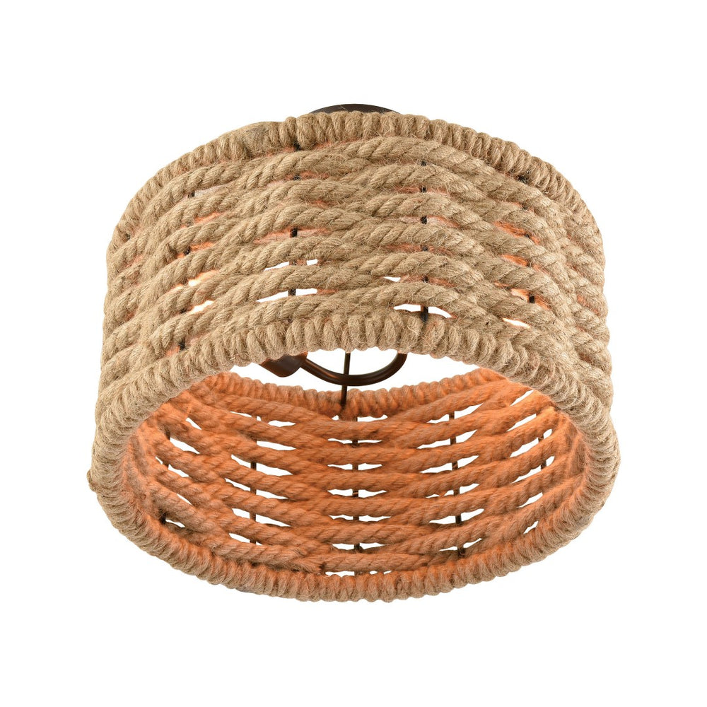 Atlas Weaverton 15” Wide 2-Light Semi Flush Mount - Rustic Rope Weave & Oil Rubbed Bronze Charm CL12497-NA