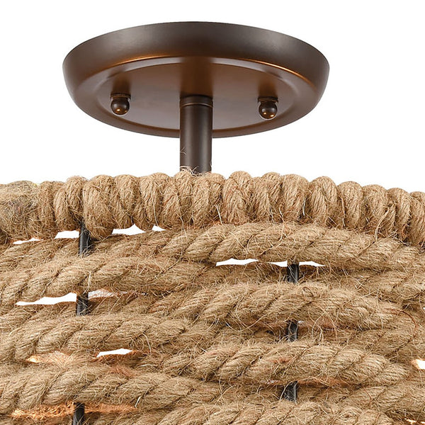 Atlas Weaverton 15” Wide 2-Light Semi Flush Mount - Rustic Rope Weave & Oil Rubbed Bronze Charm CL12497-NA