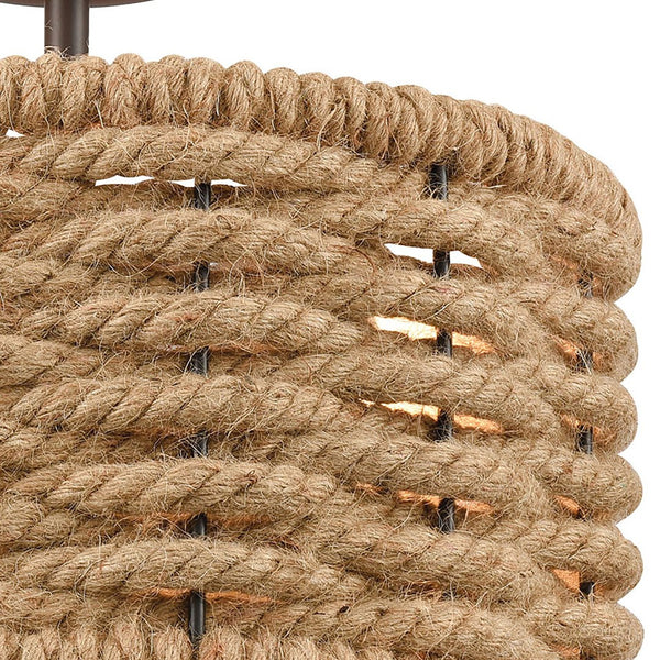 Atlas Weaverton 15” Wide 2-Light Semi Flush Mount - Rustic Rope Weave & Oil Rubbed Bronze Charm CL12497-NA