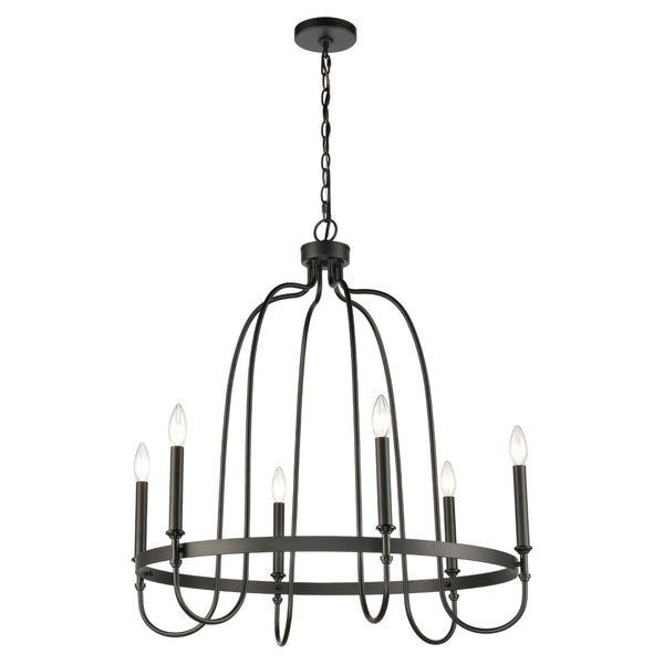 Atlas Wickshire 6-Light Chandelier – Modern Minimalist Design for Dining Rooms, Foyers, and Living Spaces Matte Black 29'' CL12504-BK