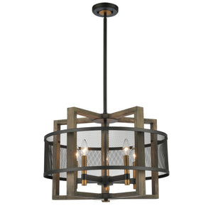 Atlas Woodbridge 22'' 5-Light Chandelier - Rustic Warmth Meets Modern Elegance in Matte Black & Oak CL12513-BK
