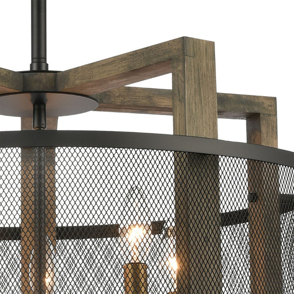 Atlas Woodbridge 22'' 5-Light Chandelier - Rustic Warmth Meets Modern Elegance in Matte Black & Oak CL12513-BK