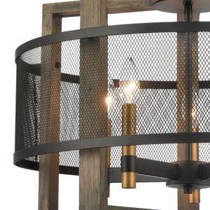 Atlas Woodbridge 22'' 5-Light Chandelier - Rustic Warmth Meets Modern Elegance in Matte Black & Oak CL12513-BK