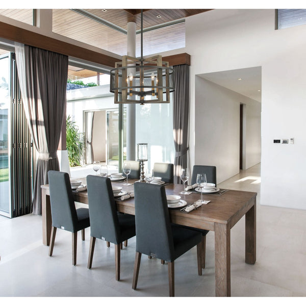 Atlas Woodbridge 22'' 5-Light Chandelier - Rustic Warmth Meets Modern Elegance in Matte Black & Oak CL12513-BK