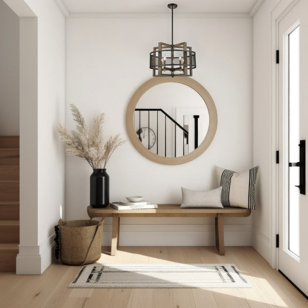 Atlas Woodbridge 22'' 5-Light Chandelier - Rustic Warmth Meets Modern Elegance in Matte Black & Oak CL12513-BK