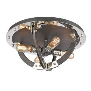 Atlas Riveted 19'' Wide Industrial 4-Light Flush Mount - Silverdust Iron & Polished Nickel Accent Lighting CL12525-SV