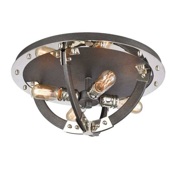 Atlas Riveted 19'' Wide Industrial 4-Light Flush Mount - Silverdust Iron & Polished Nickel Accent Lighting CL12525-SV