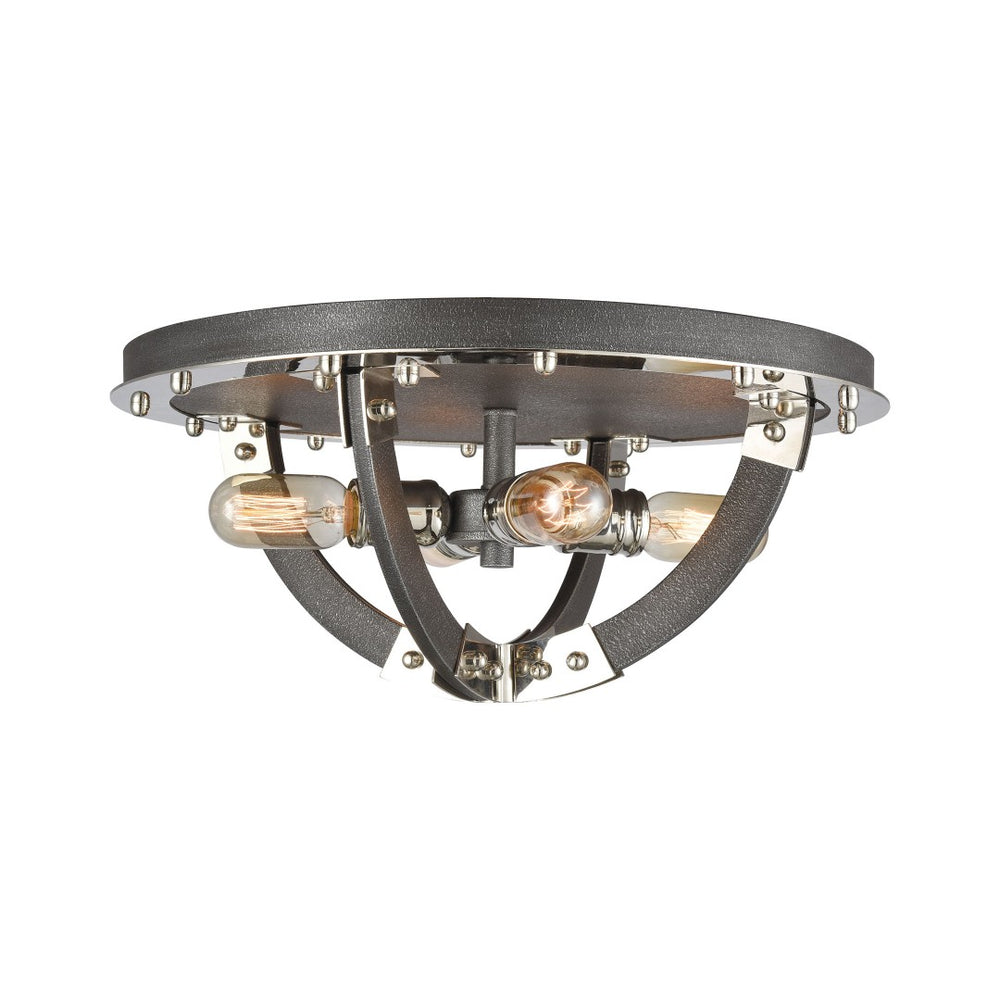 Atlas Riveted 19'' Wide Industrial 4-Light Flush Mount - Silverdust Iron & Polished Nickel Accent Lighting CL12525-SV