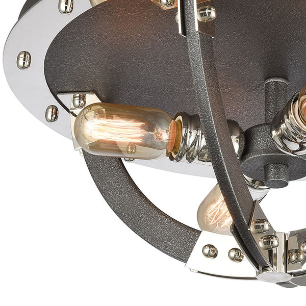Atlas Riveted 19'' Wide Industrial 4-Light Flush Mount - Silverdust Iron & Polished Nickel Accent Lighting CL12525-SV