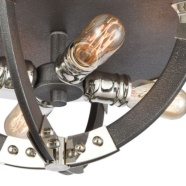 Atlas Riveted 19'' Wide Industrial 4-Light Flush Mount - Silverdust Iron & Polished Nickel Accent Lighting CL12525-SV
