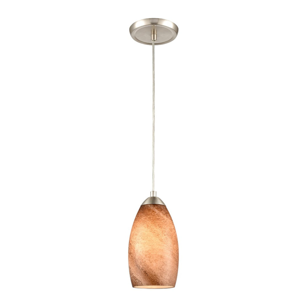 Atlas Planetario 5-Inch Mini Pendant Light - Swirling Brown Glass Shade & Satin Nickel Finish for Modern Decor CL12526-BN