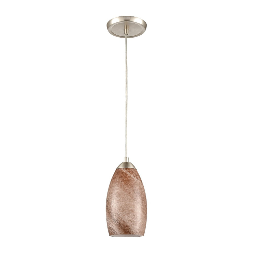 Atlas Planetario 5-Inch Mini Pendant Light - Swirling Brown Glass Shade & Satin Nickel Finish for Modern Decor CL12526-BN